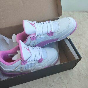 Nike women's shoes Air Jordan 4 AJ4 white and purple mid-top retro casual